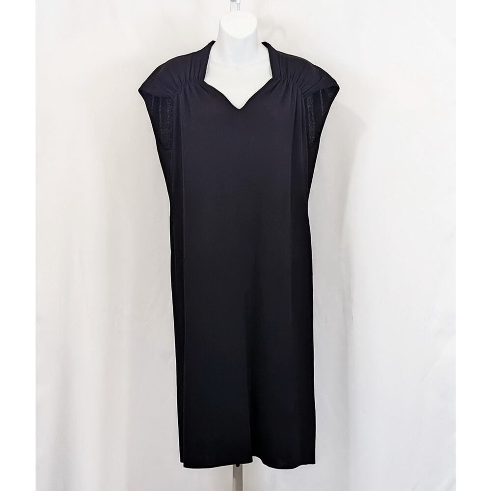 Exclusively Misook Dress Black Cap Sleeve V-Neck Sheath Women's Size L